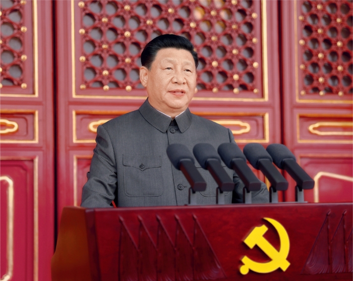 2021年7月1日，慶祝中國共產(chǎn)黨成立100周年大會在北京天安門廣場隆重舉行。中共中央總書記、國家主席、中央軍委主席習(xí)近平發(fā)表重要講話。 新華社記者 鞠鵬/攝
