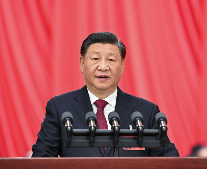 10月16日，習(xí)近平在中國共產(chǎn)黨第二十次全國代表大會上作報告。新華社記者 饒愛民 攝