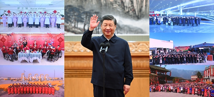 1月18日，中共中央總書記、國家主席、中央軍委主席習(xí)近平在北京通過視頻連線看望慰問基層干部群眾，向全國各族人民致以新春的美好祝福（拼版照片）。新華社記者 謝環(huán)馳 李濤 攝