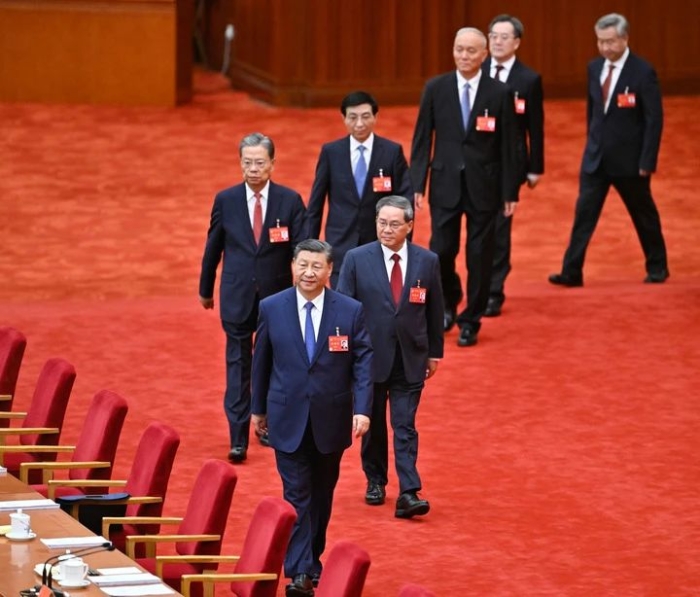 中國共產(chǎn)黨第二十屆中央委員會第三次全體會議，于2024年7月15日至18日在北京舉行。這是習近平、李強、趙樂際、王滬寧、蔡奇、丁薛祥、李希等步入會場。新華社記者 岳月偉 攝