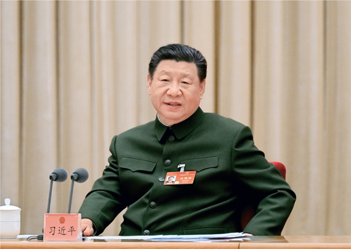 2024年3月7日下午，中共中央總書記、國家主席、中央軍委主席習近平出席十四屆全國人大二次會議解放軍和武警部隊代表團全體會議并發(fā)表重要講話。 新華社記者 李剛/攝